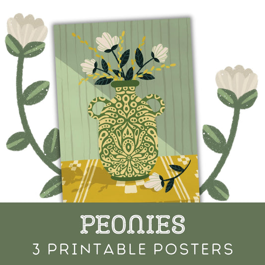 Peonies: Three Colour Variations Of A Printable Poster