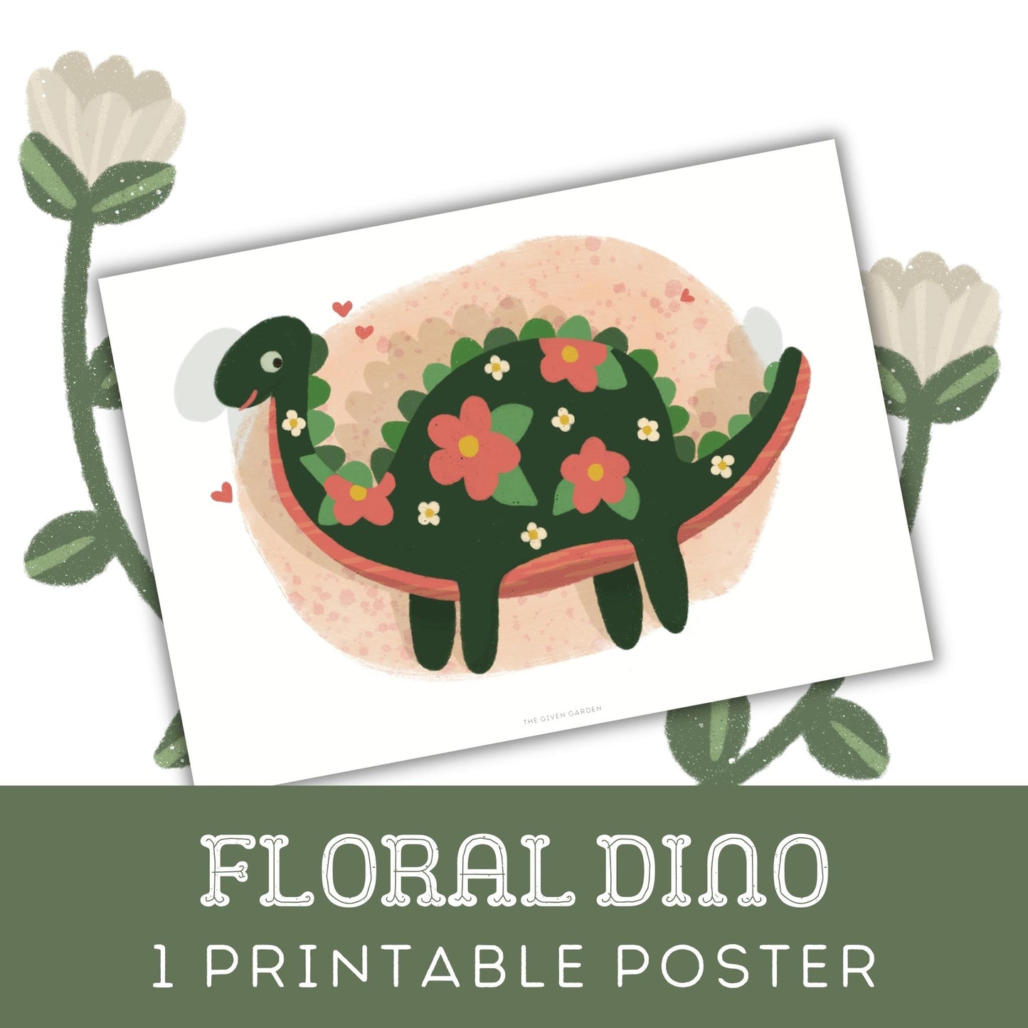 Floral Dino: One Printable Poster