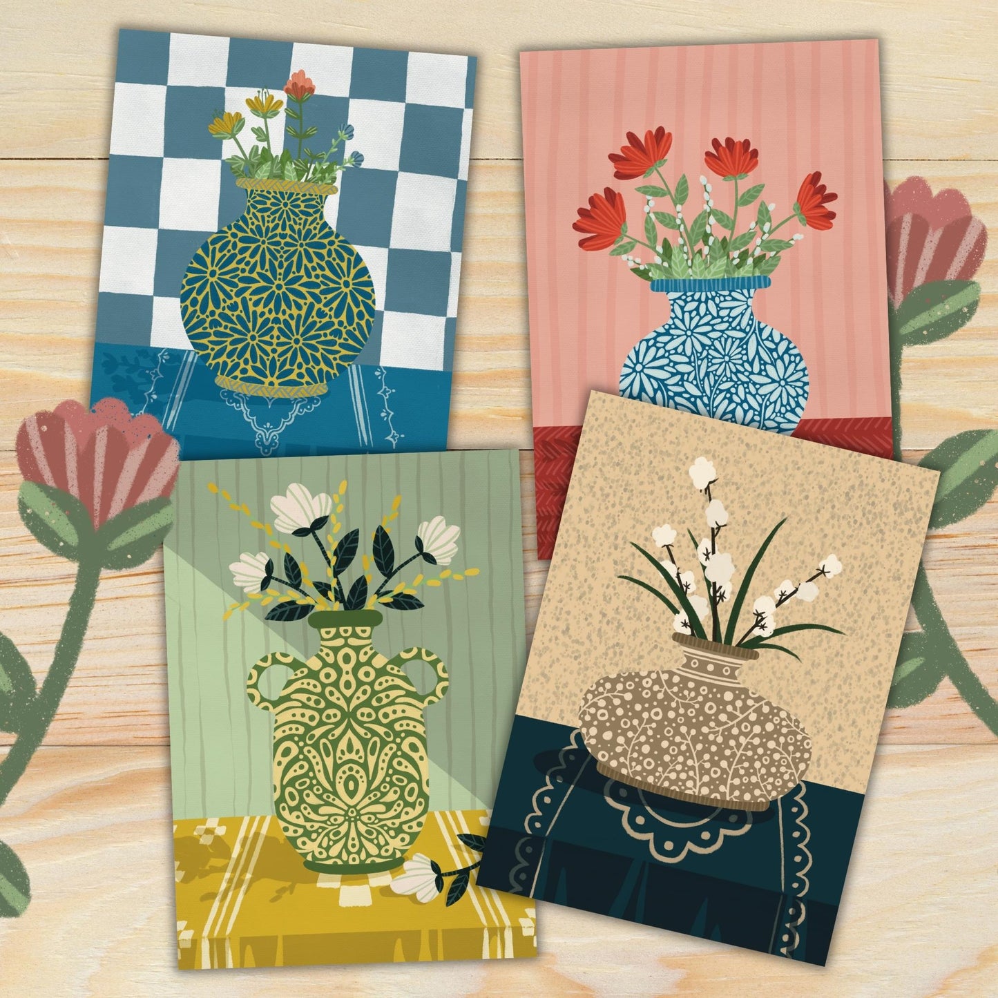 Vase Collection: Four Printable Floral Greeting Cards