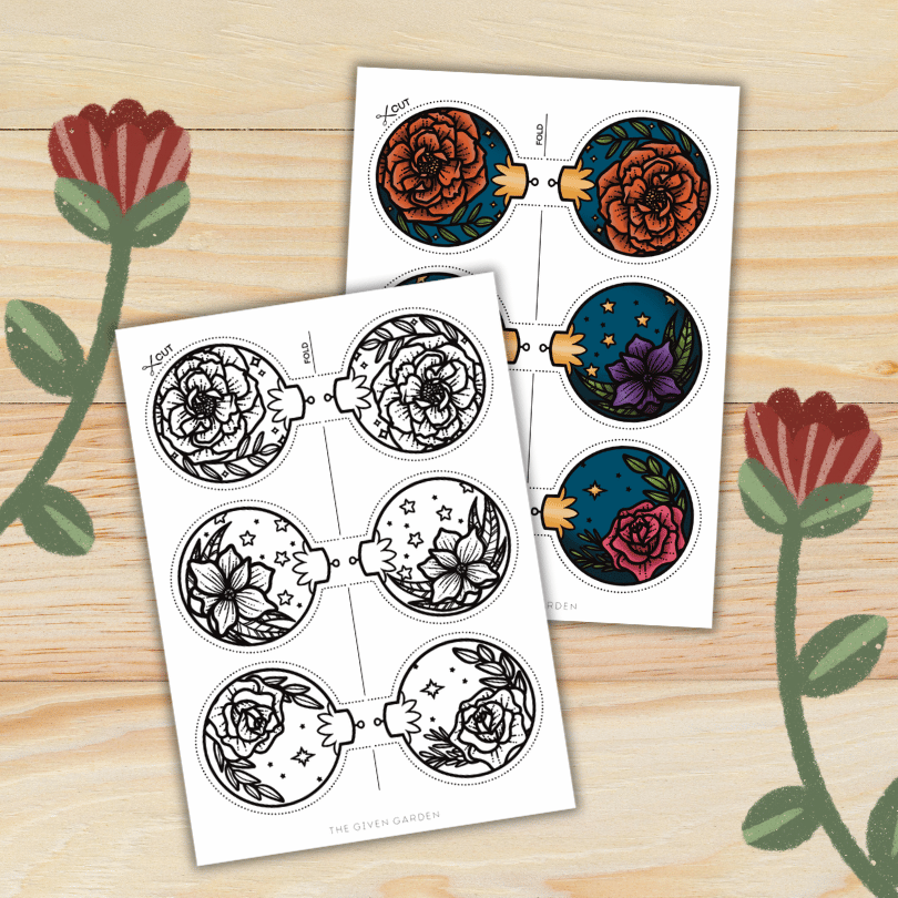 Midnight Bloom Baubles: Printable Colouring Christmas Baubles Craft