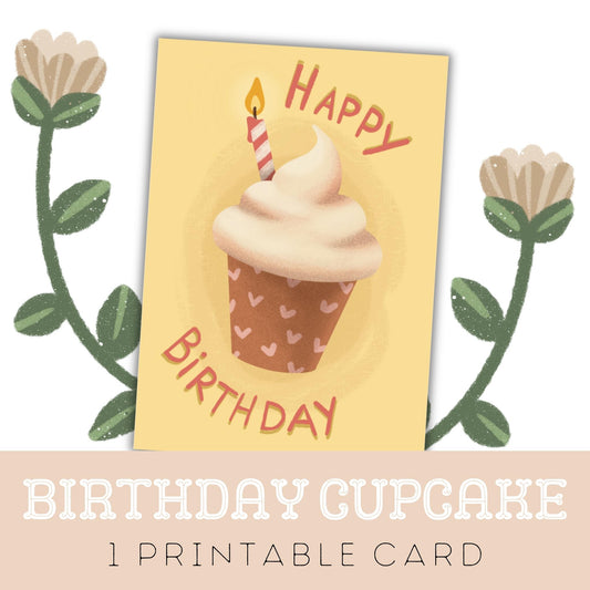 Birthday Cupcake: One Printable Greeting Card