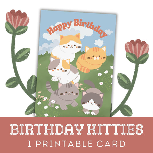 Birthday Kitties: One Printable Greeting Card