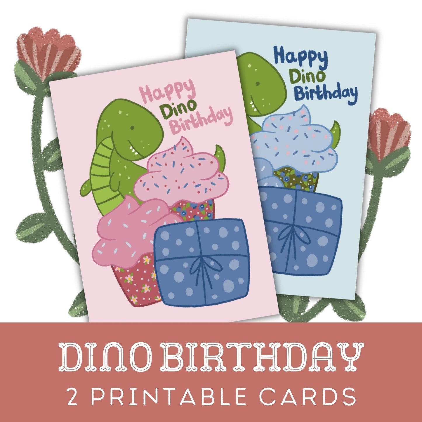 Dino Birthday: Two Printable Greeting Cards