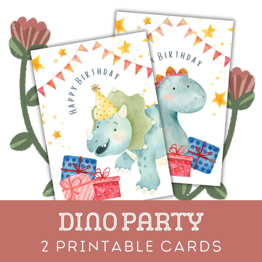 Dino Party: Two Printable Greeting Cards