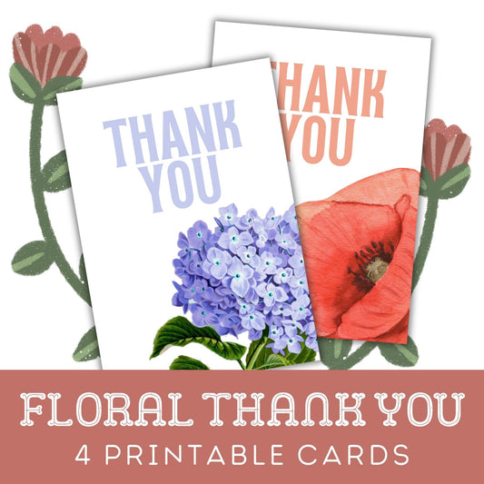 Floral Thank You: Four Printable Greeting Cards