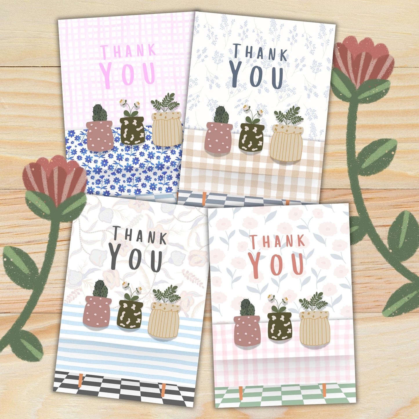 Thank You: Four Printable Greeting Cards