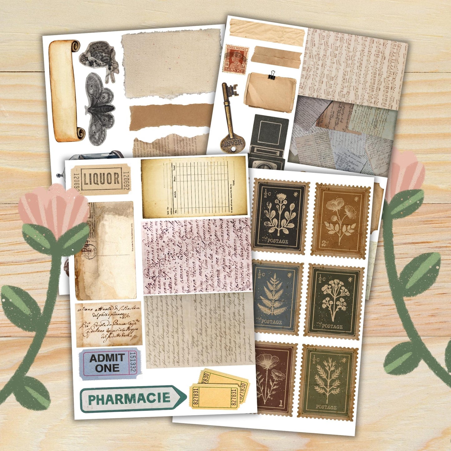 Vintage & Antique: 20 Printable Scrapbook And Junk Journal Pages