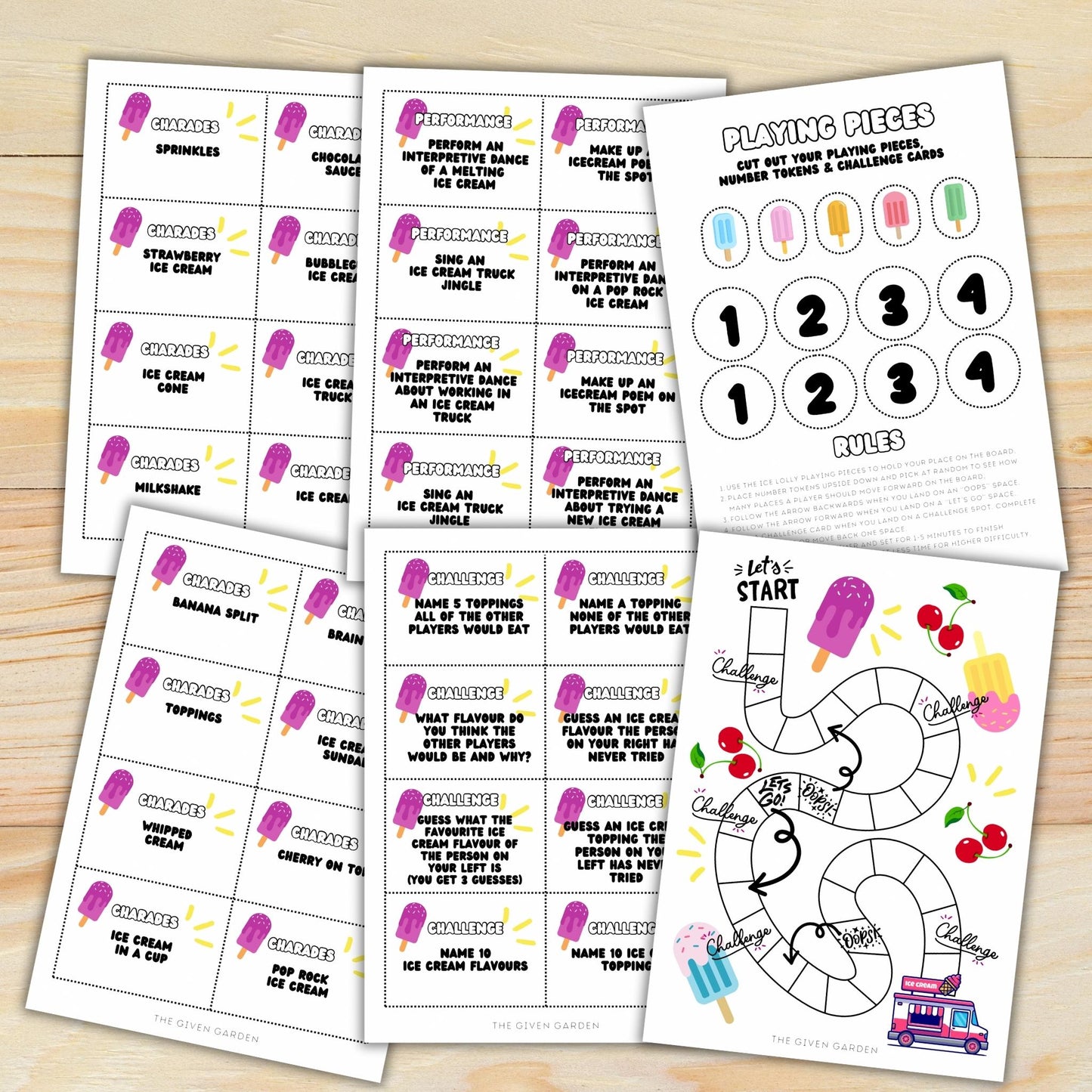 Icecream Family Board Game: Six Printable Pages