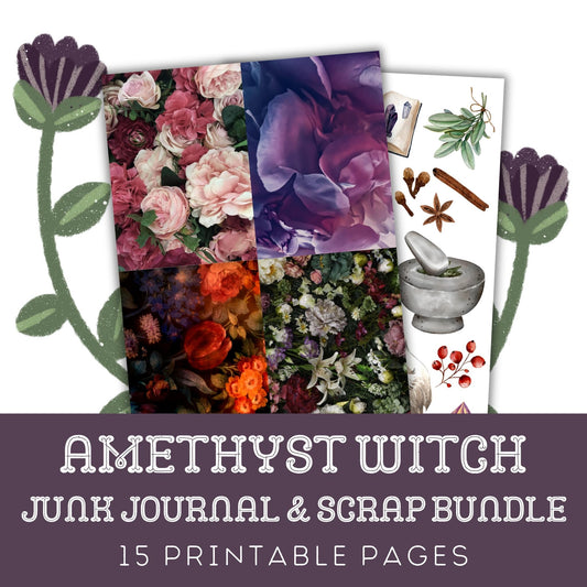 Amethyst Witch: 15 Printable Scrapbook And Junk Journal Pages