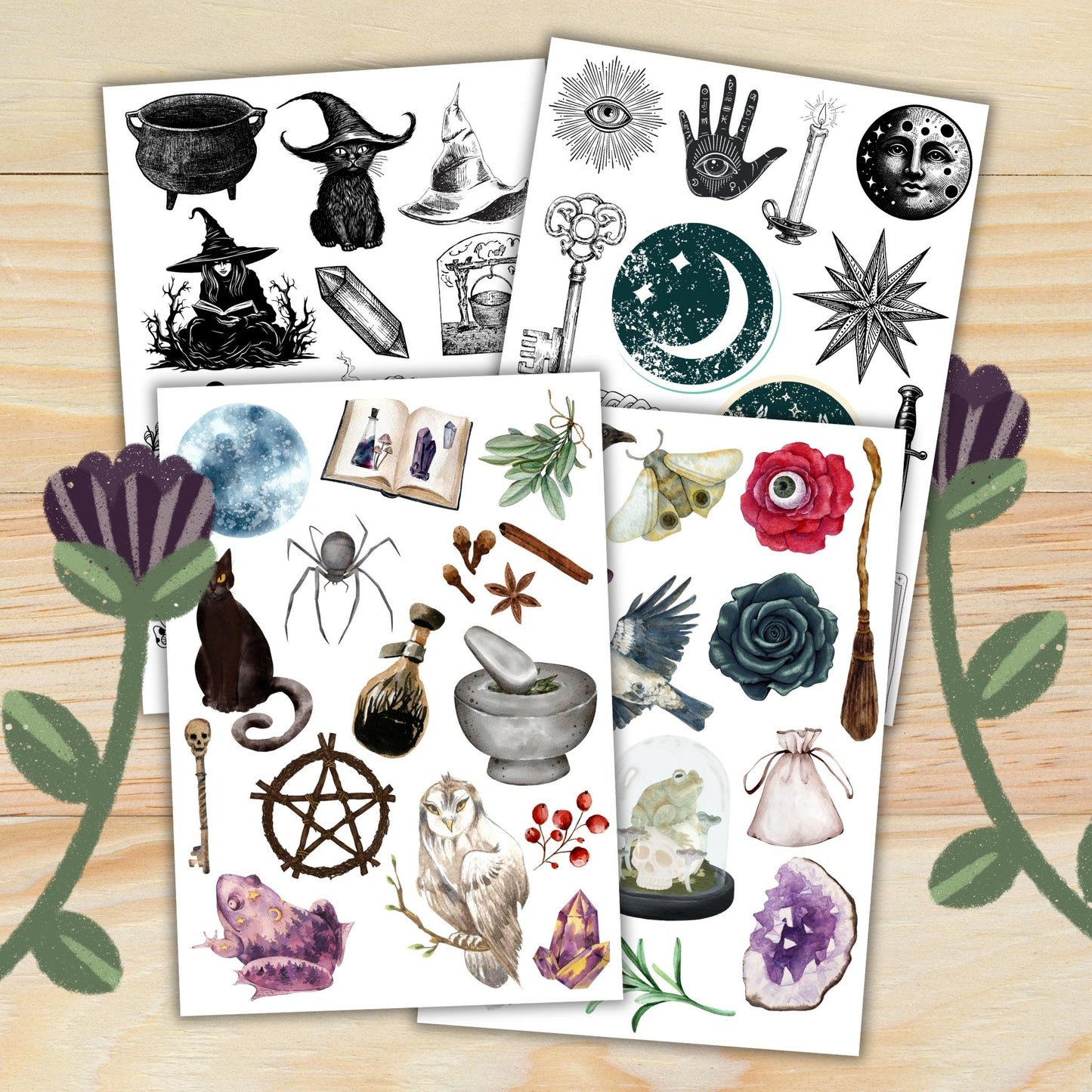 Amethyst Witch: 15 Printable Scrapbook And Junk Journal Pages