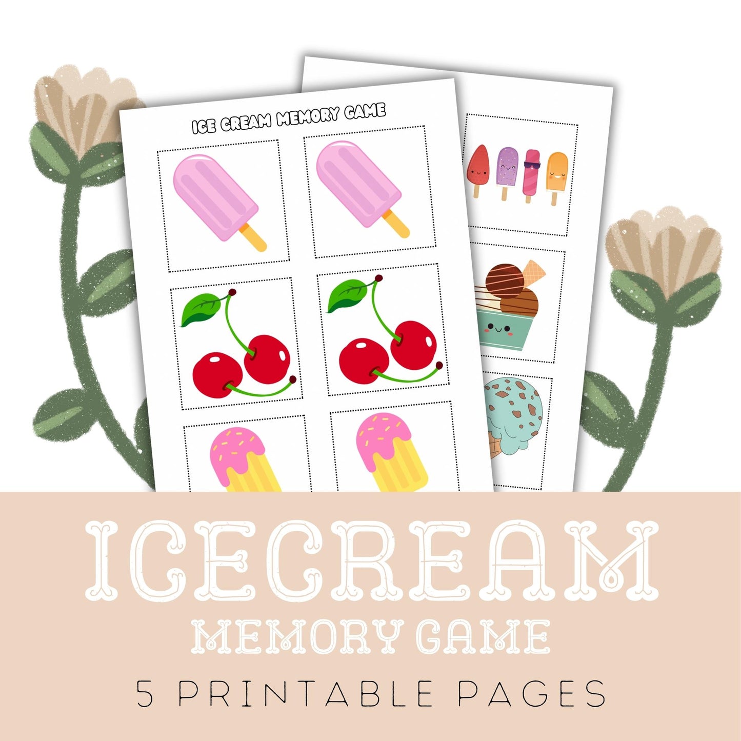 Icecream Memory Game: Six Printable Pages