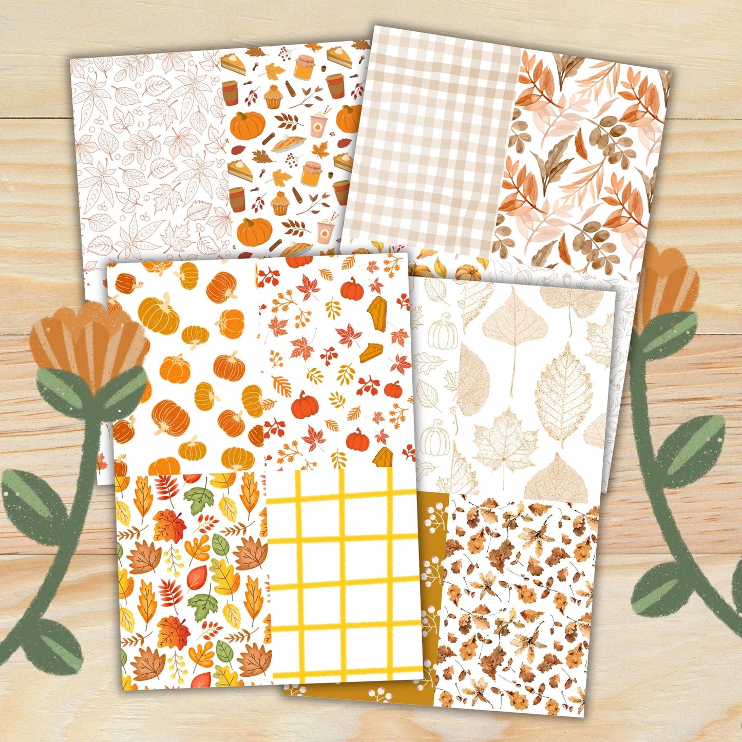 Warm Autumn: 20 Printable Scrapbook And Junk Journal Pages