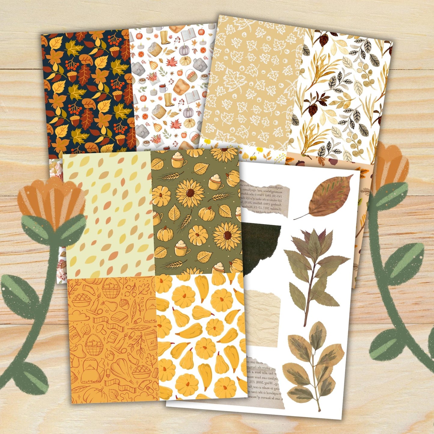 Warm Autumn: 20 Printable Scrapbook And Junk Journal Pages