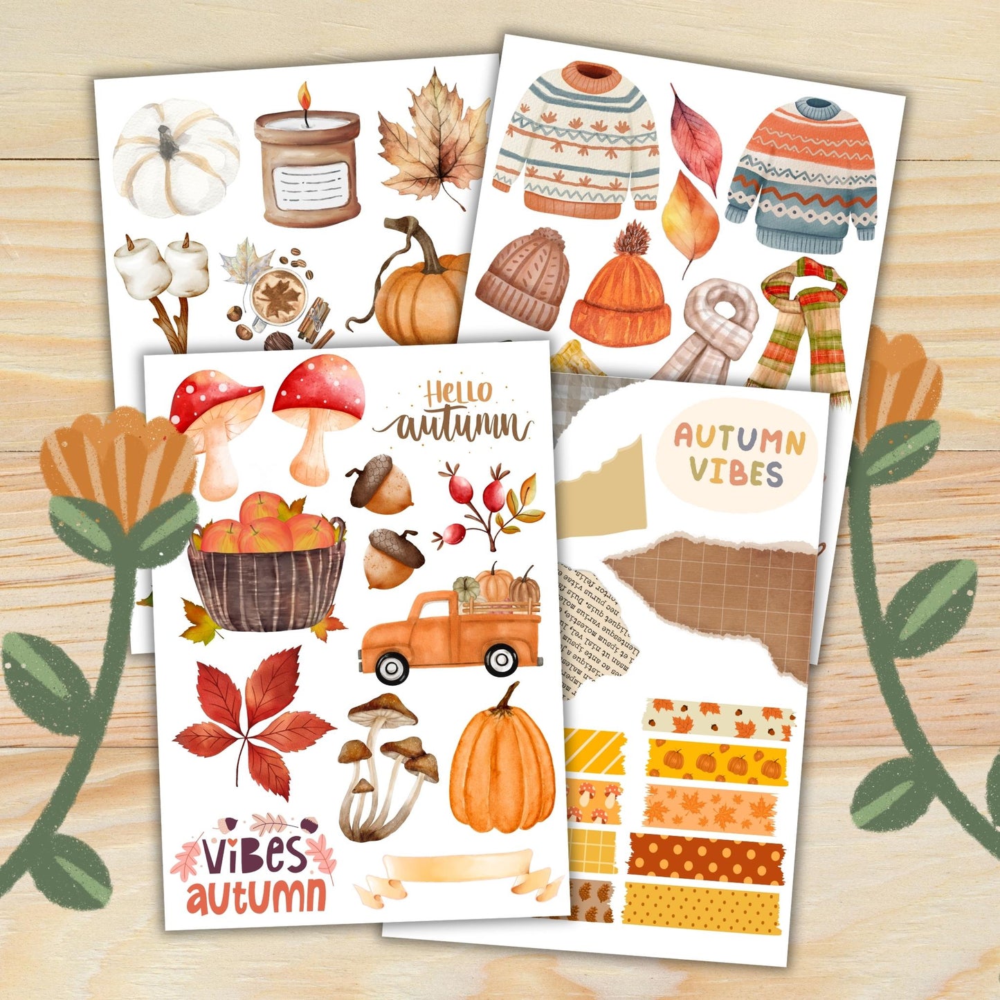 Warm Autumn: 20 Printable Scrapbook And Junk Journal Pages