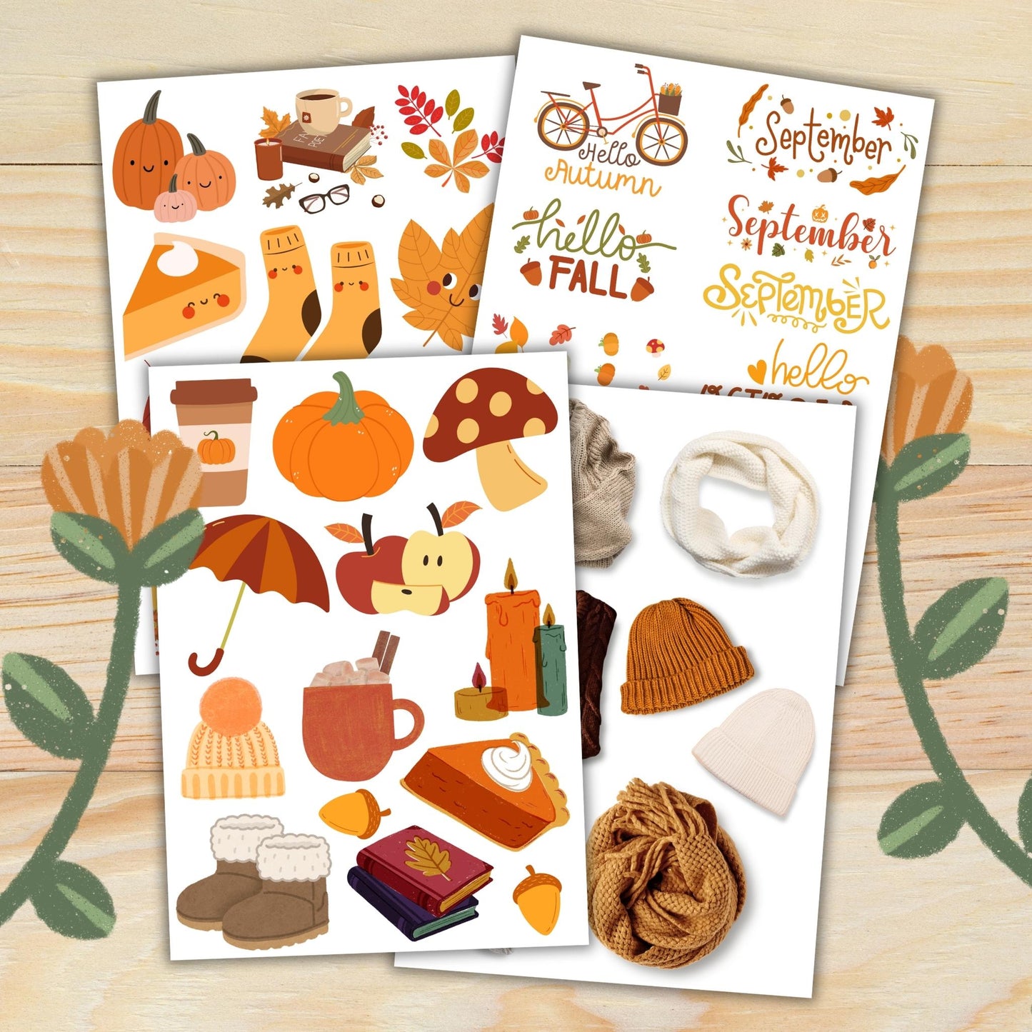 Warm Autumn: 20 Printable Scrapbook And Junk Journal Pages