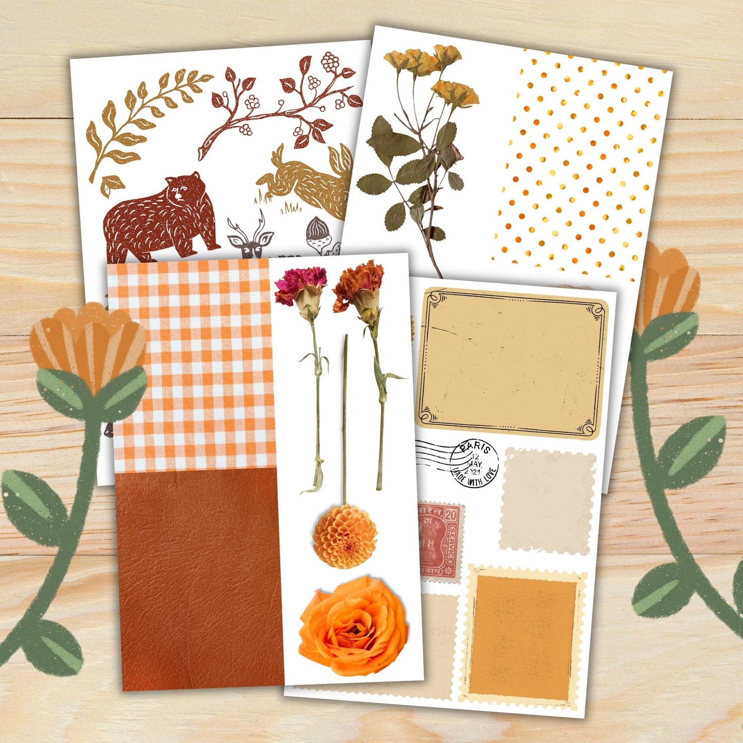 Warm Autumn: 20 Printable Scrapbook And Junk Journal Pages