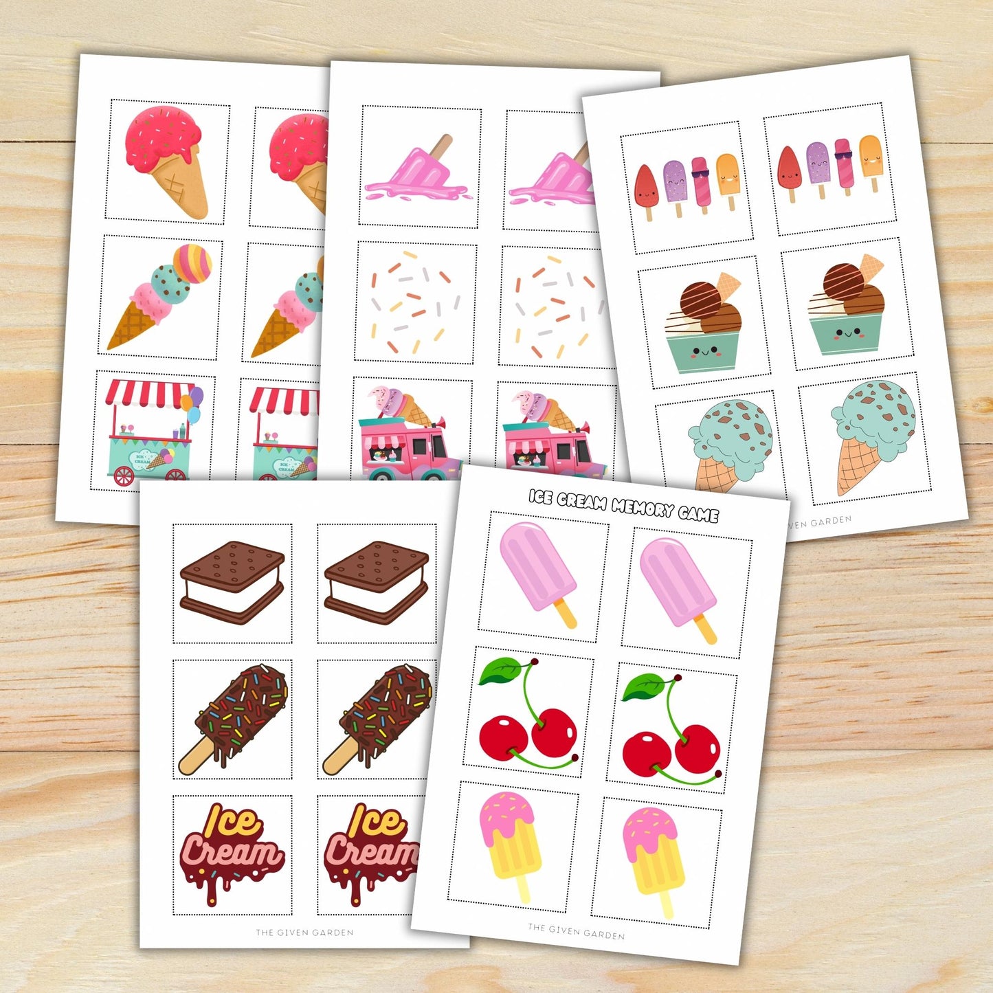 Icecream Memory Game: Six Printable Pages