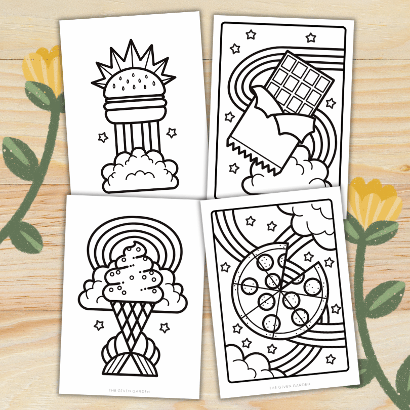 Dreaming Of Food: 8 Printable Bold And Easy Colouring Pages