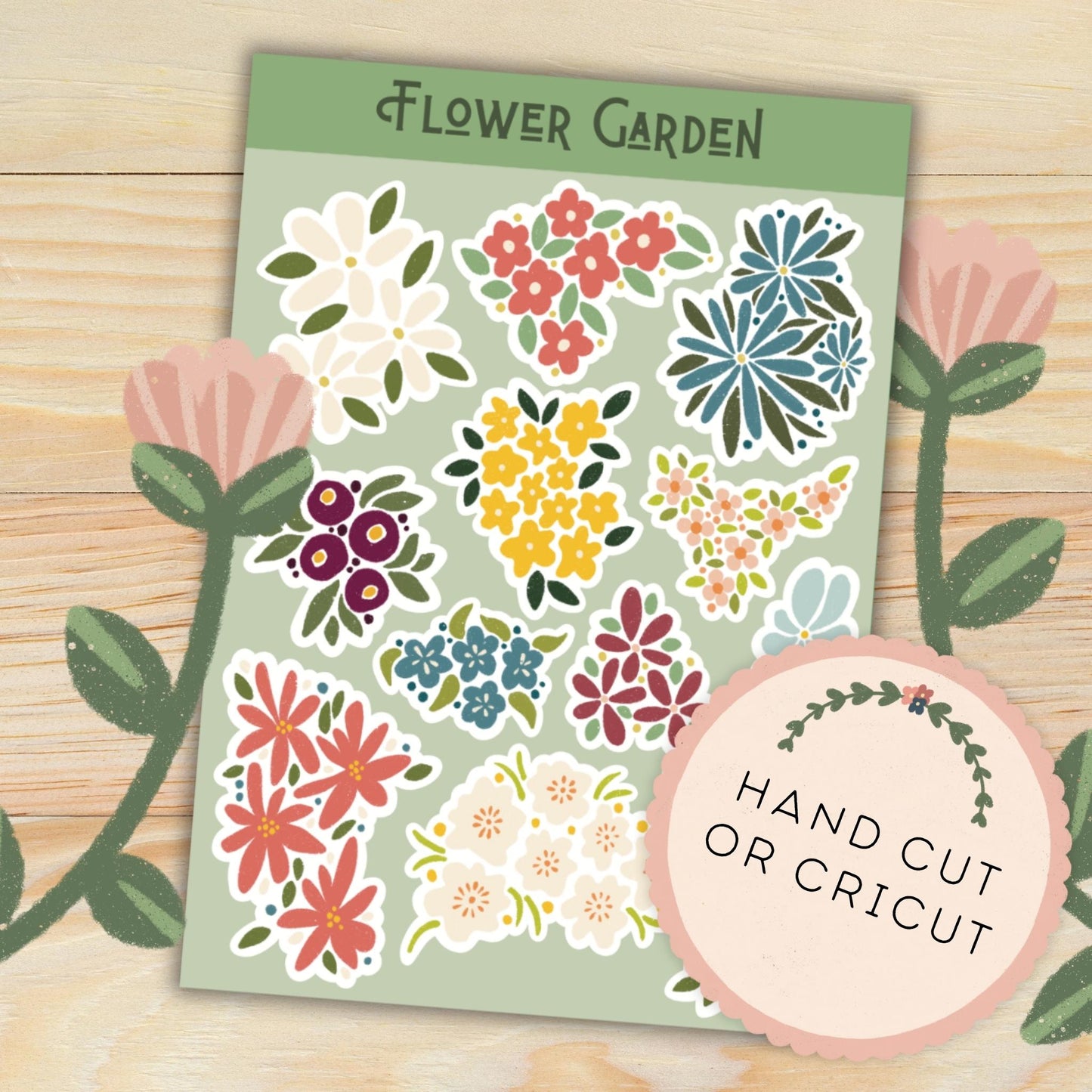 Flower Garden: One Print Then Cut Sticker Sheet