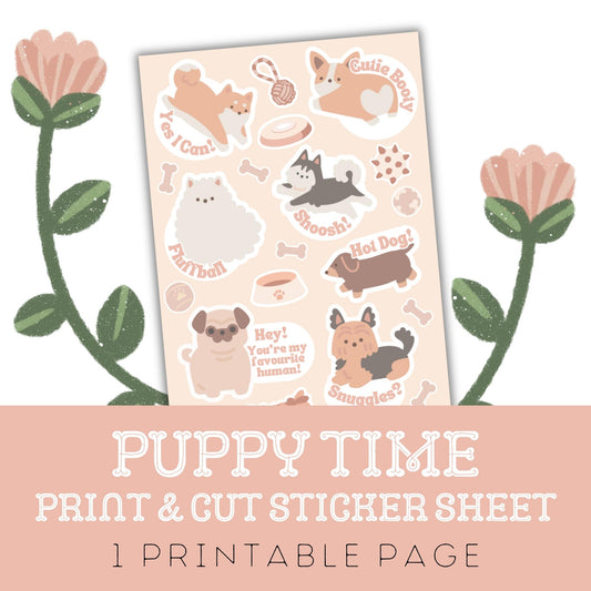 Puppy Time: One Print Then Cut Sticker Sheet