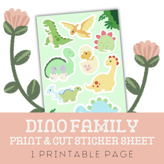 Dino Family: One Print Then Cut Sticker Sheet