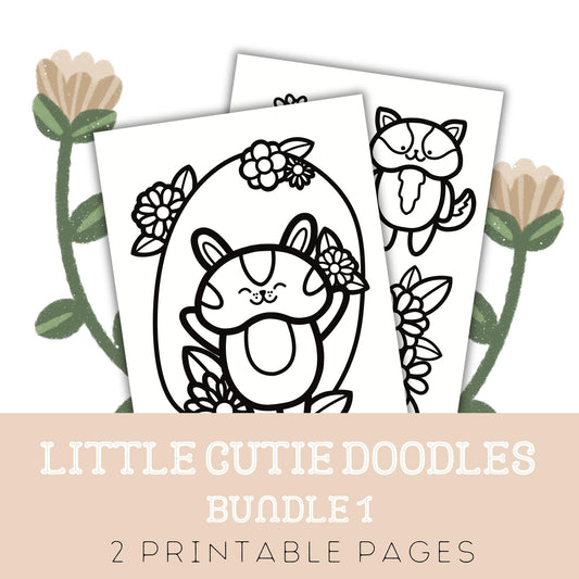 Little Cuties Doodles: Two Printable Colouring Pages - Bundle 1