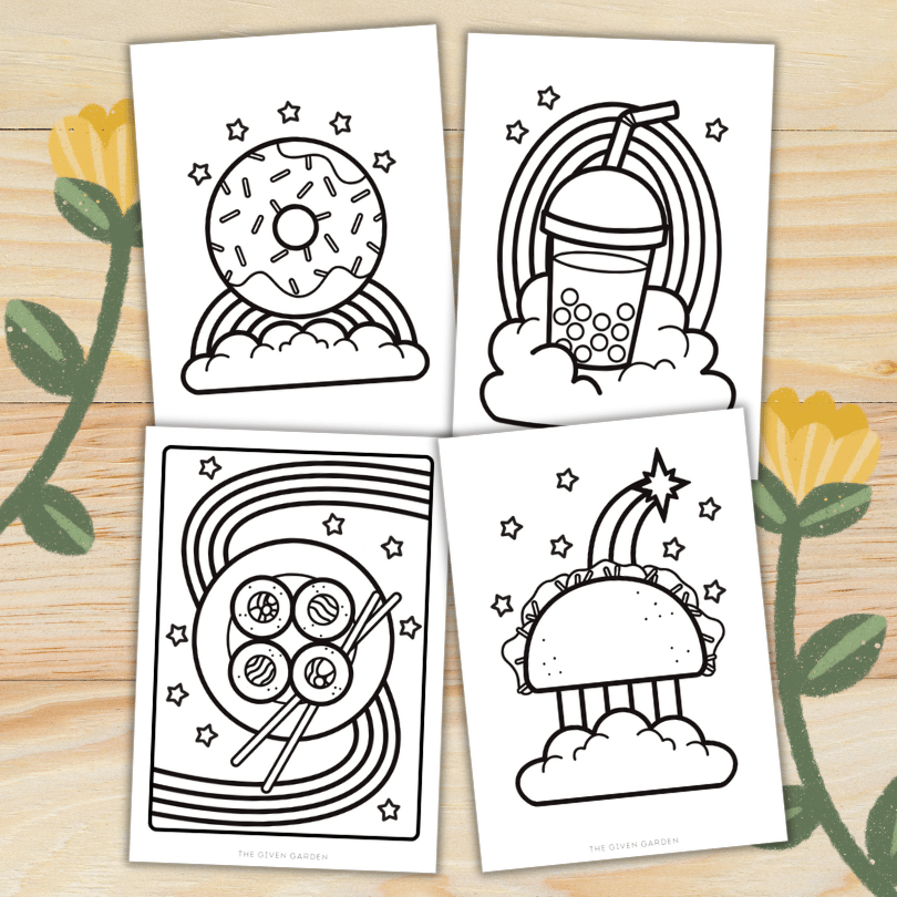 Dreaming Of Food: 8 Printable Bold And Easy Colouring Pages