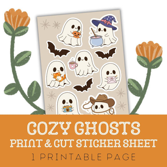 Cozy Ghosts: One Print Then Cut Sticker Sheet