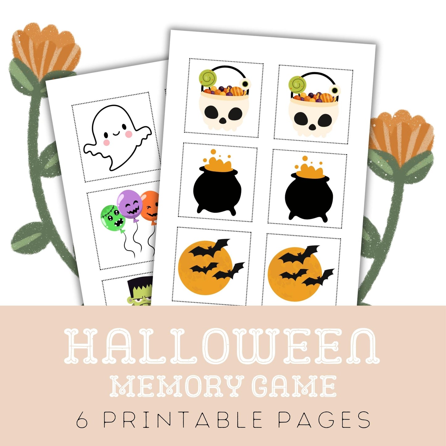 Halloween Memory Game: Six Printable Pages