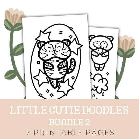 Little Cuties Doodles: Two Printable Colouring Pages - Bundle 2