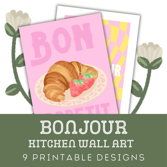 Bonjour: Three Colour Variations Of Three Printable Kitchen Posters Wall Art