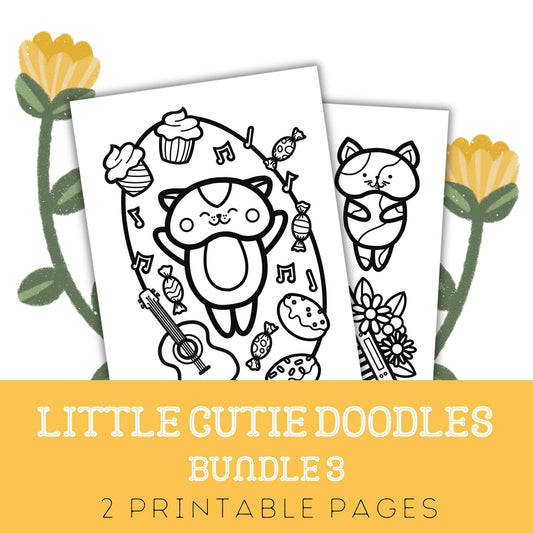 Little Cuties Doodles: Two Printable Colouring Pages - Bundle 3