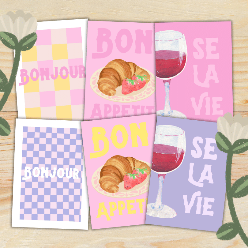 Bonjour: Three Colour Variations Of Three Printable Kitchen Posters Wall Art