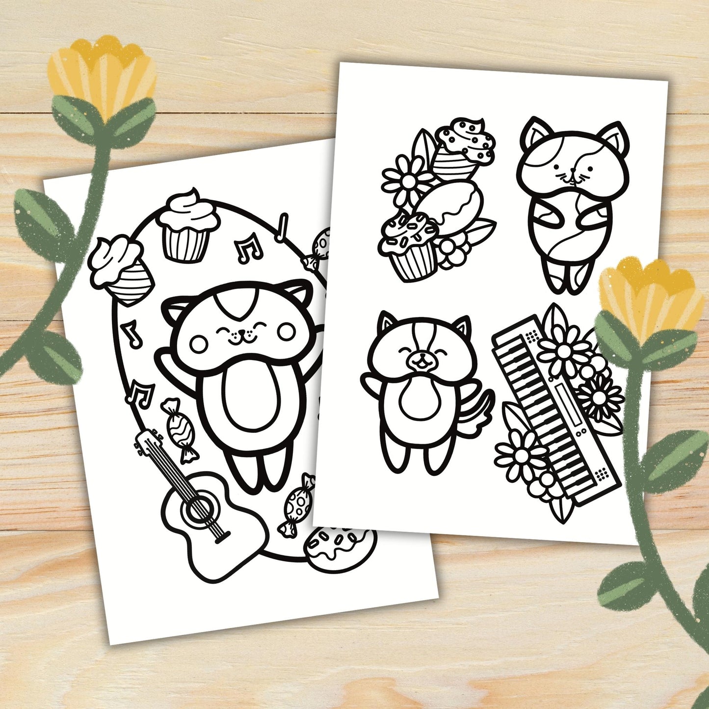 Little Cuties Doodles: Two Printable Colouring Pages - Bundle 3