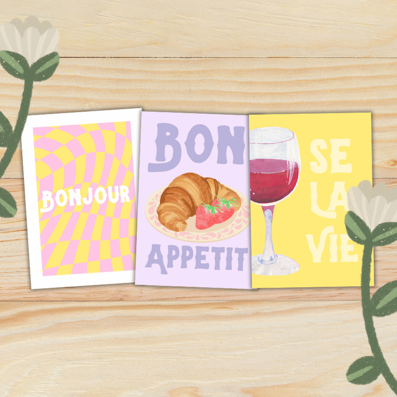 Bonjour: Three Colour Variations Of Three Printable Kitchen Posters Wall Art