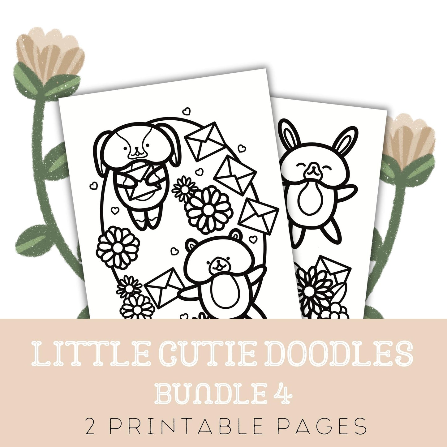 Little Cuties Doodles: Two Printable Colouring Pages - Bundle 4