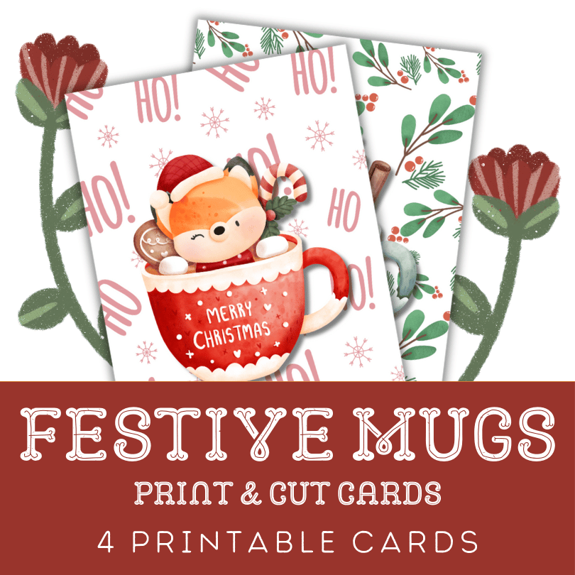 Festive Mugs: Four Printable Christmas Cards