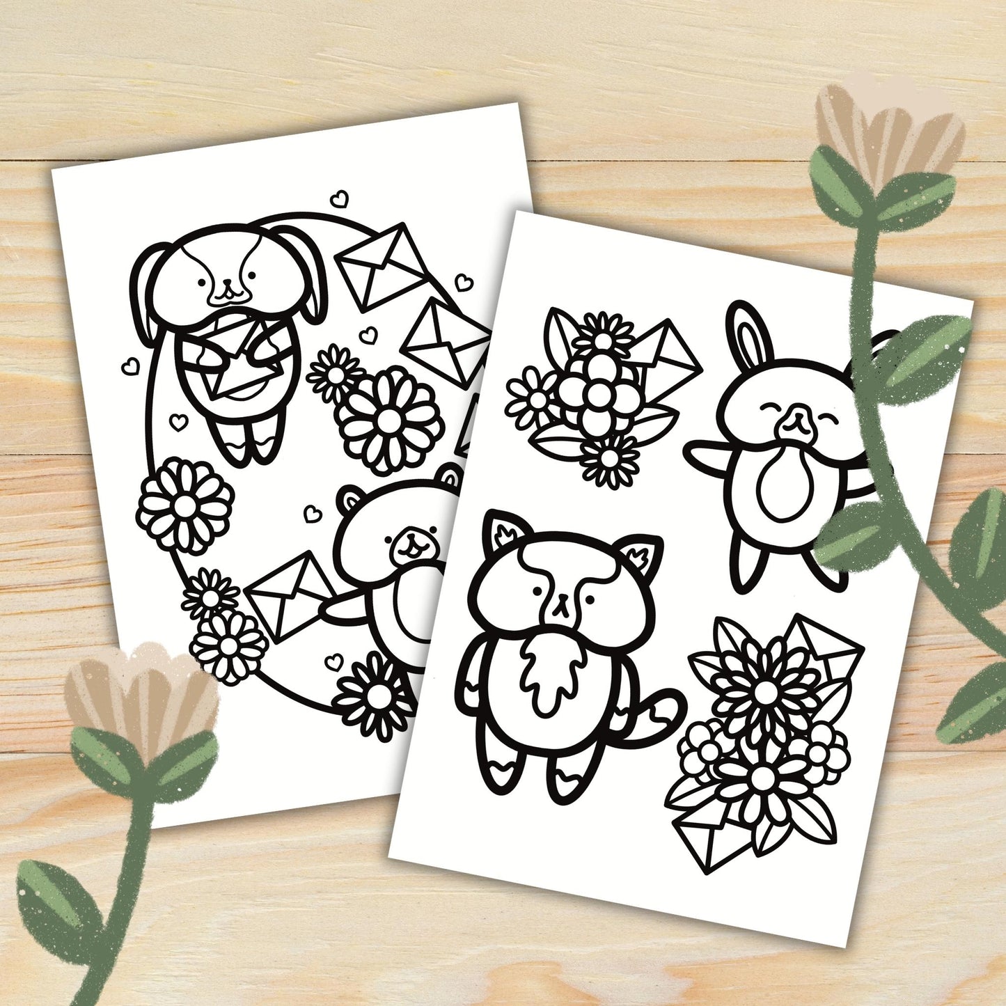 Little Cuties Doodles: Two Printable Colouring Pages - Bundle 4