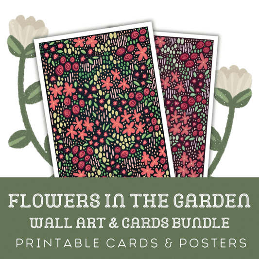 Flowers In The Garden: Wall Art And Congratulations Greeting Card Bundle