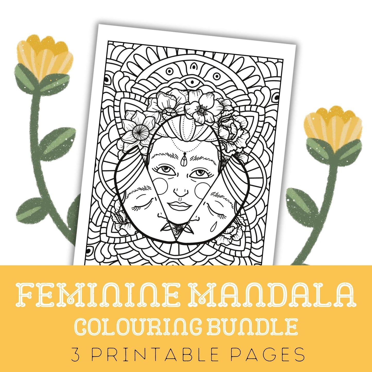 Feminine Mandala: Three Printable Colouring Pages