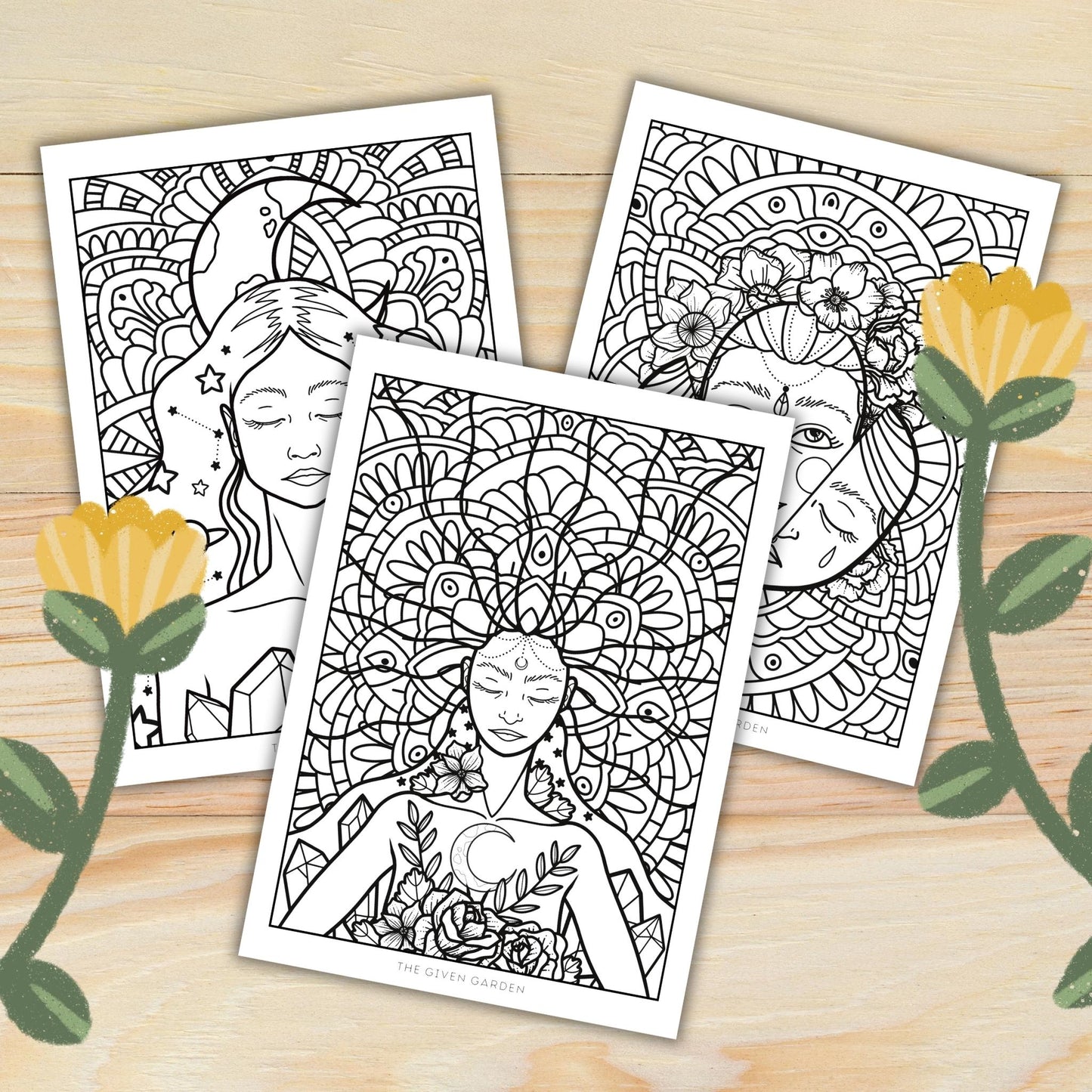 Feminine Mandala: Three Printable Colouring Pages