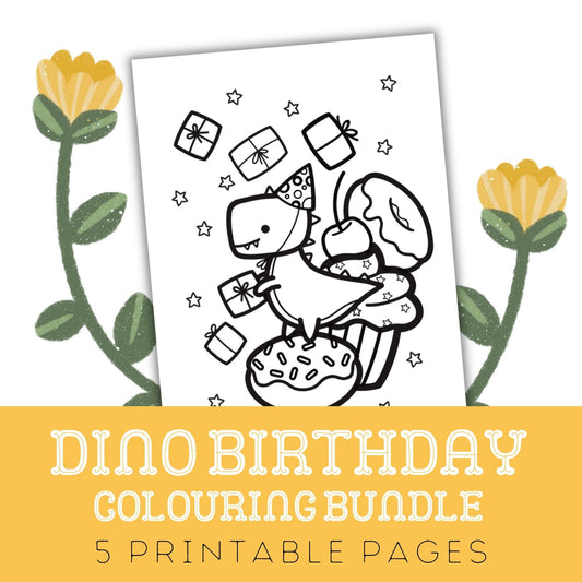 Dino Birthday: Five Printable Colouring Pages