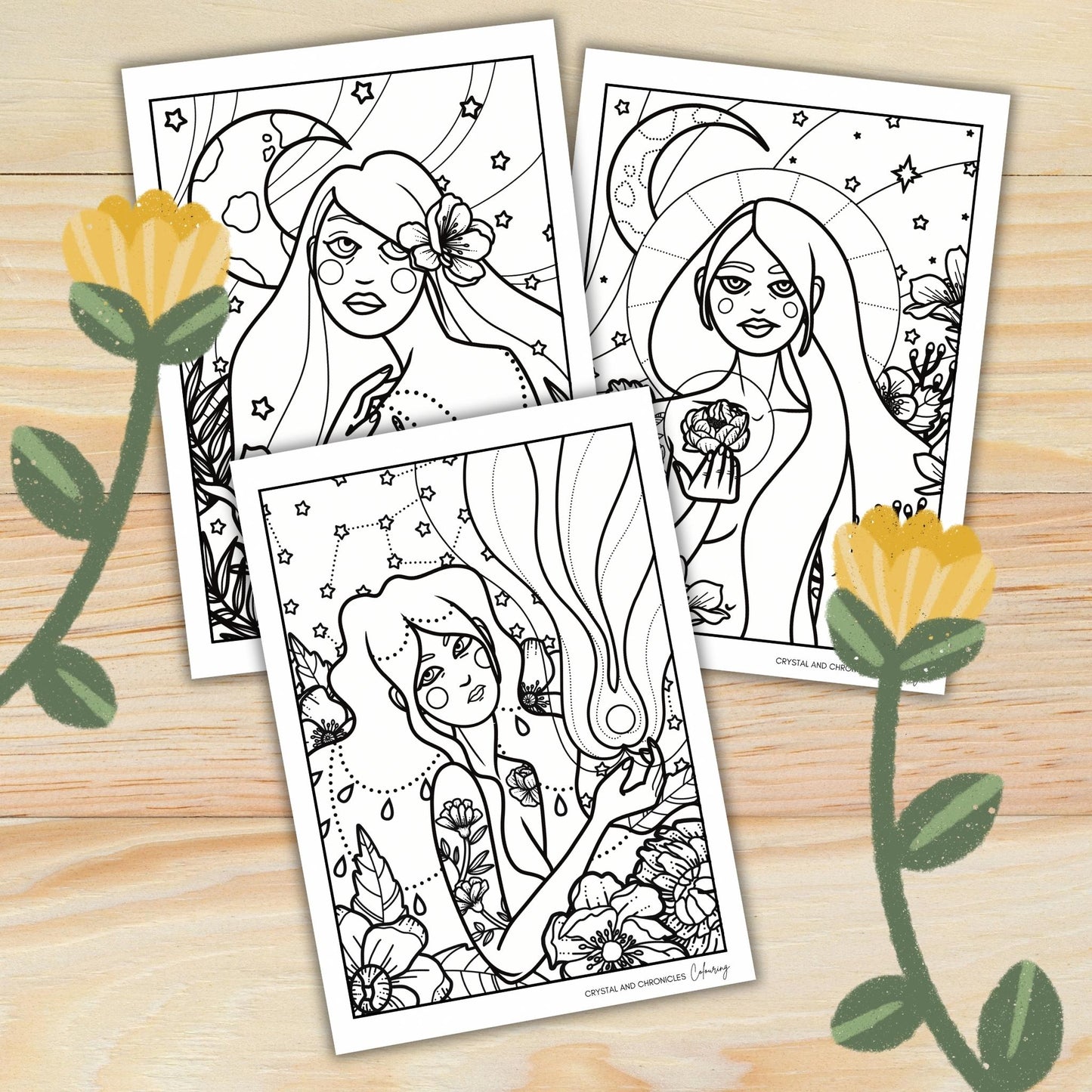 Daughters of Nature: Three Printable Colouring Pages