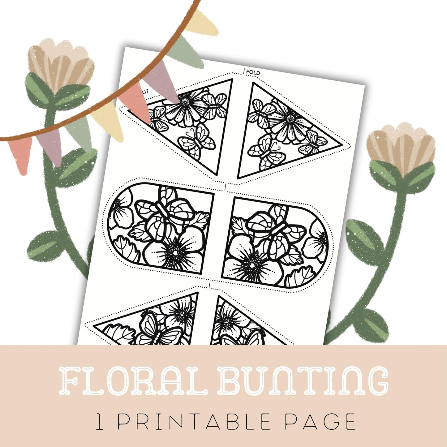 Floral Bunting: One Printable Colouring Craft Page