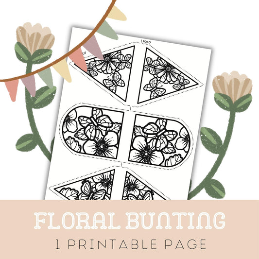 Floral Bunting: One Printable Colouring Craft Page