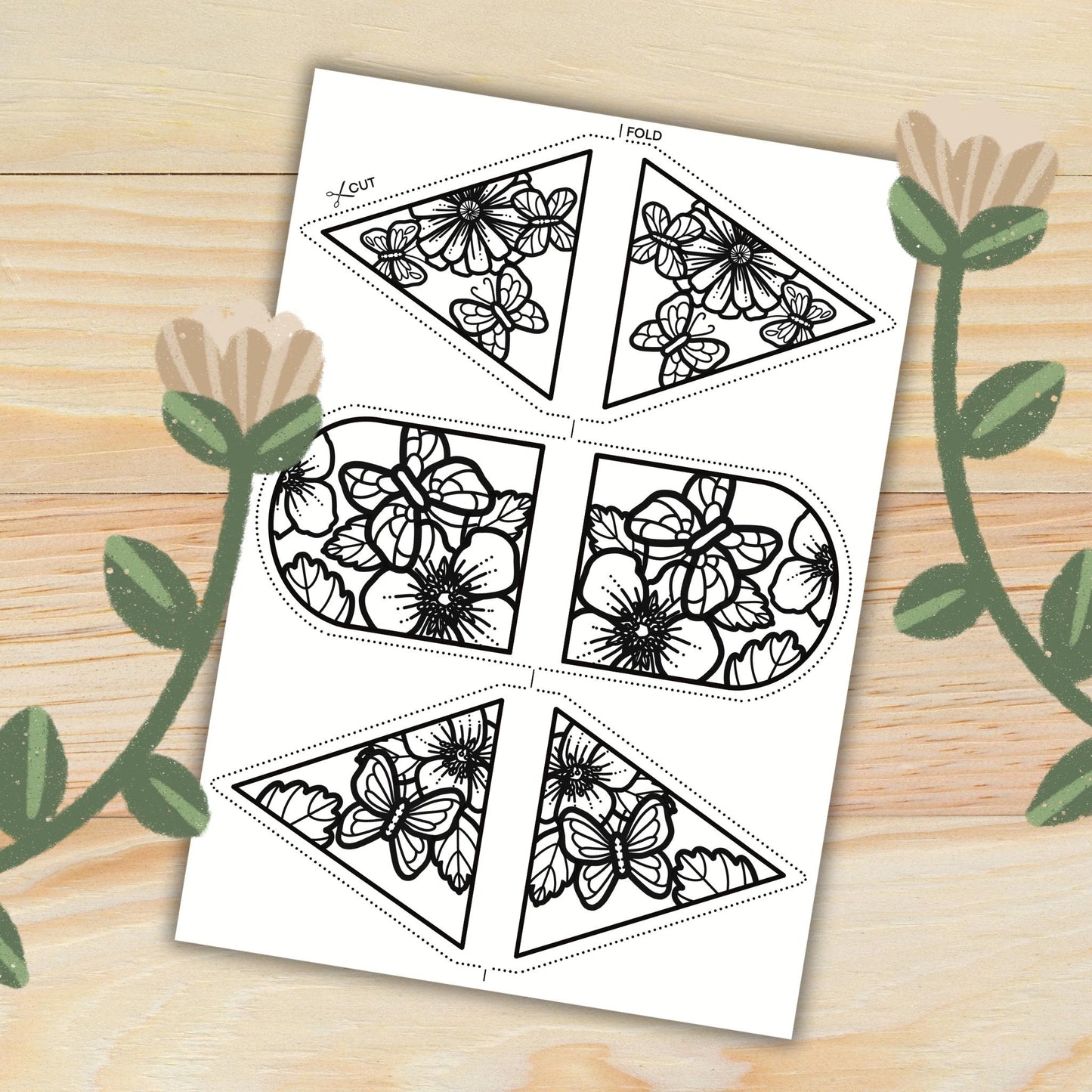 Floral Bunting: One Printable Colouring Craft Page