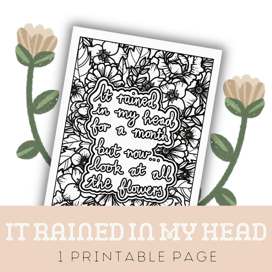 Blooming After Rain: One Printable Colouring Quote Page