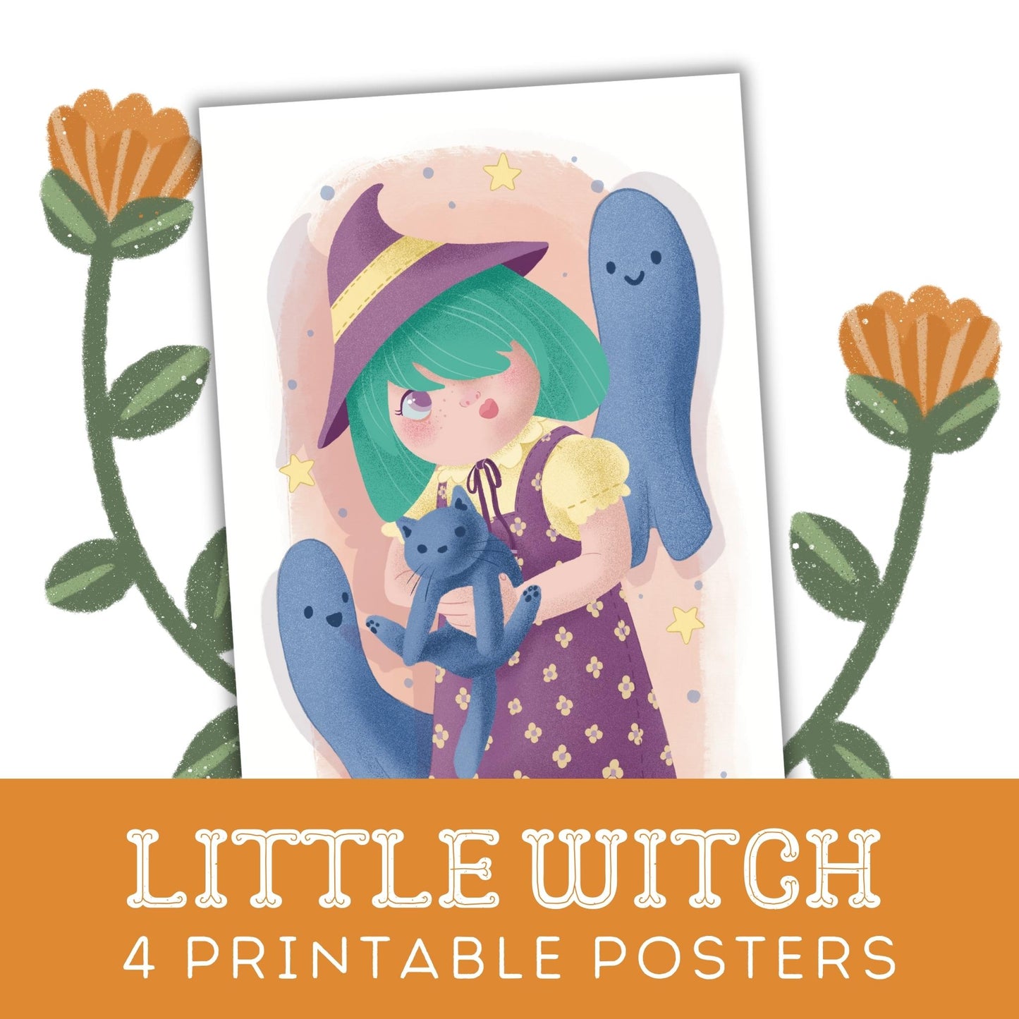 Little Witch: Four Colour Variations Of A Printable Halloween Poster