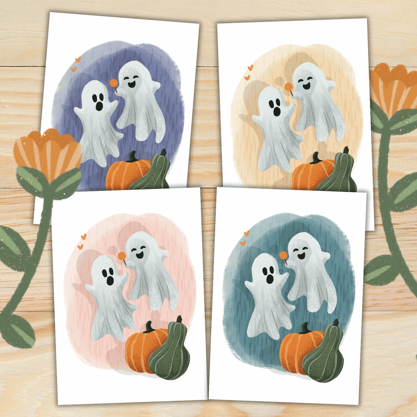 Little Ghosts: Four Colour Variations Of A Printable Halloween Poster