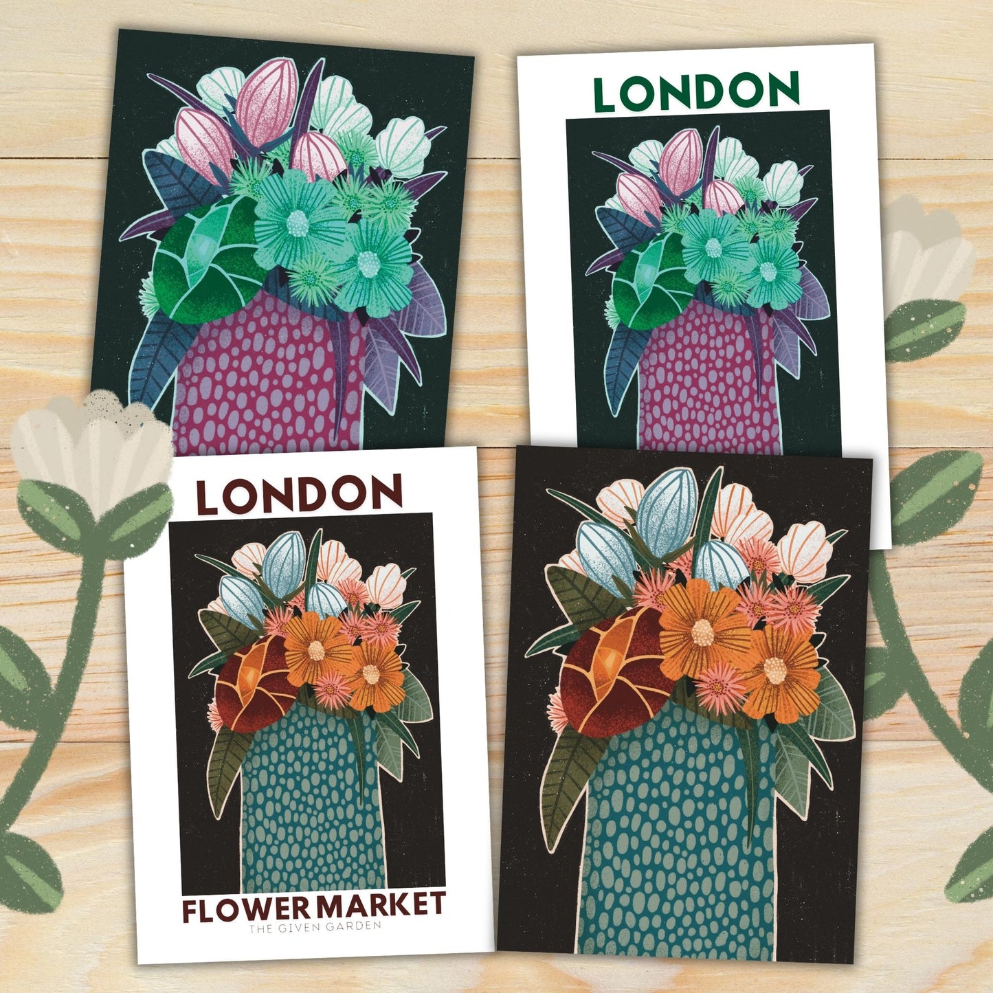 London Flowers: Four Variations Of A Printable Poster